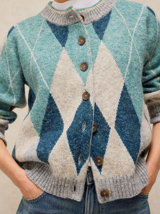 White Stuff Argyle Check Cardi | Blue