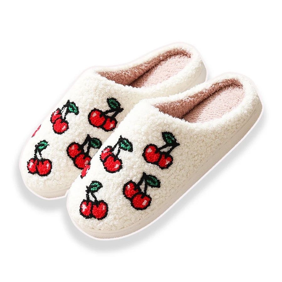 Lyla & Luxe Printed Sherpa Slides | Cherry + Big Heart