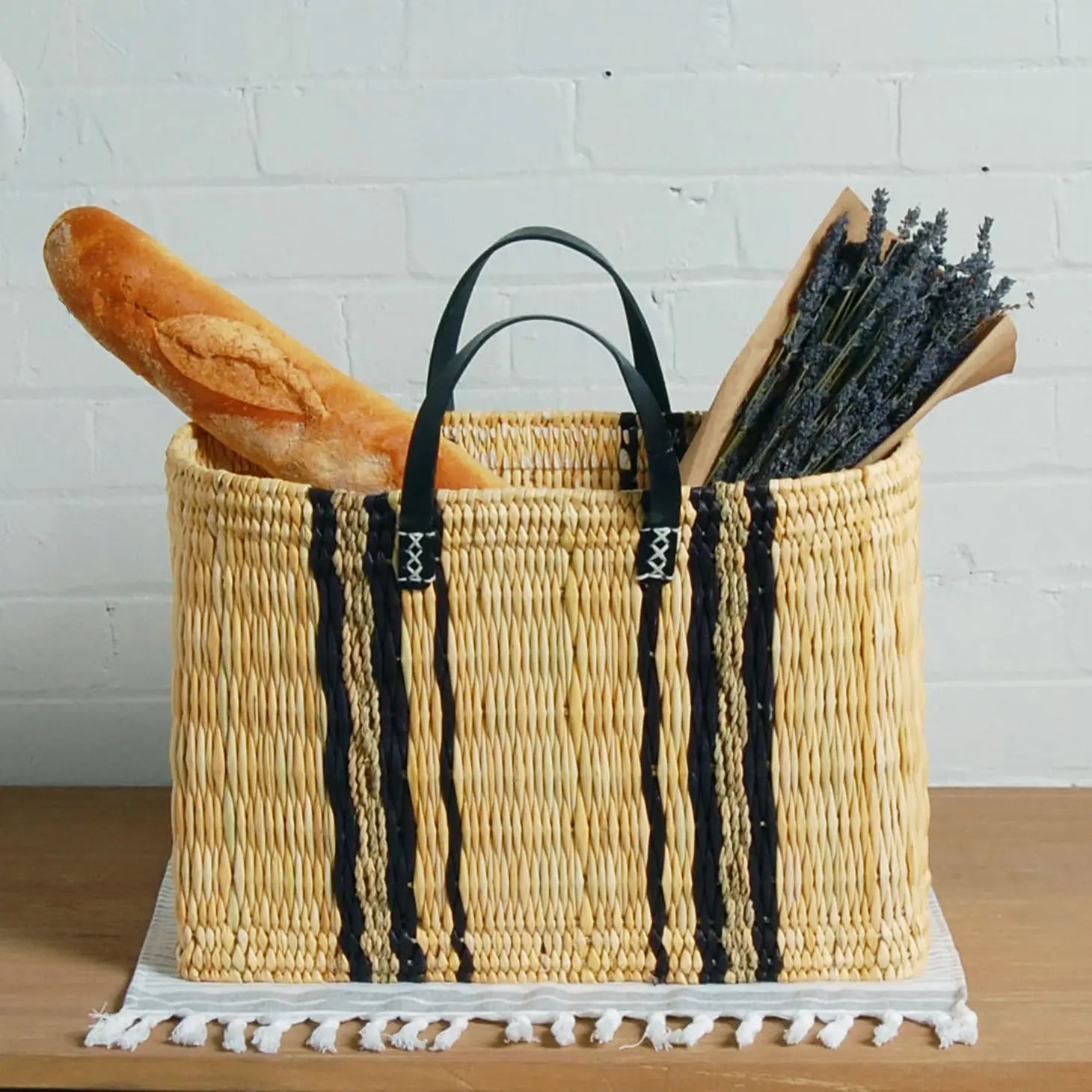 Straw Market Basket | Stripe