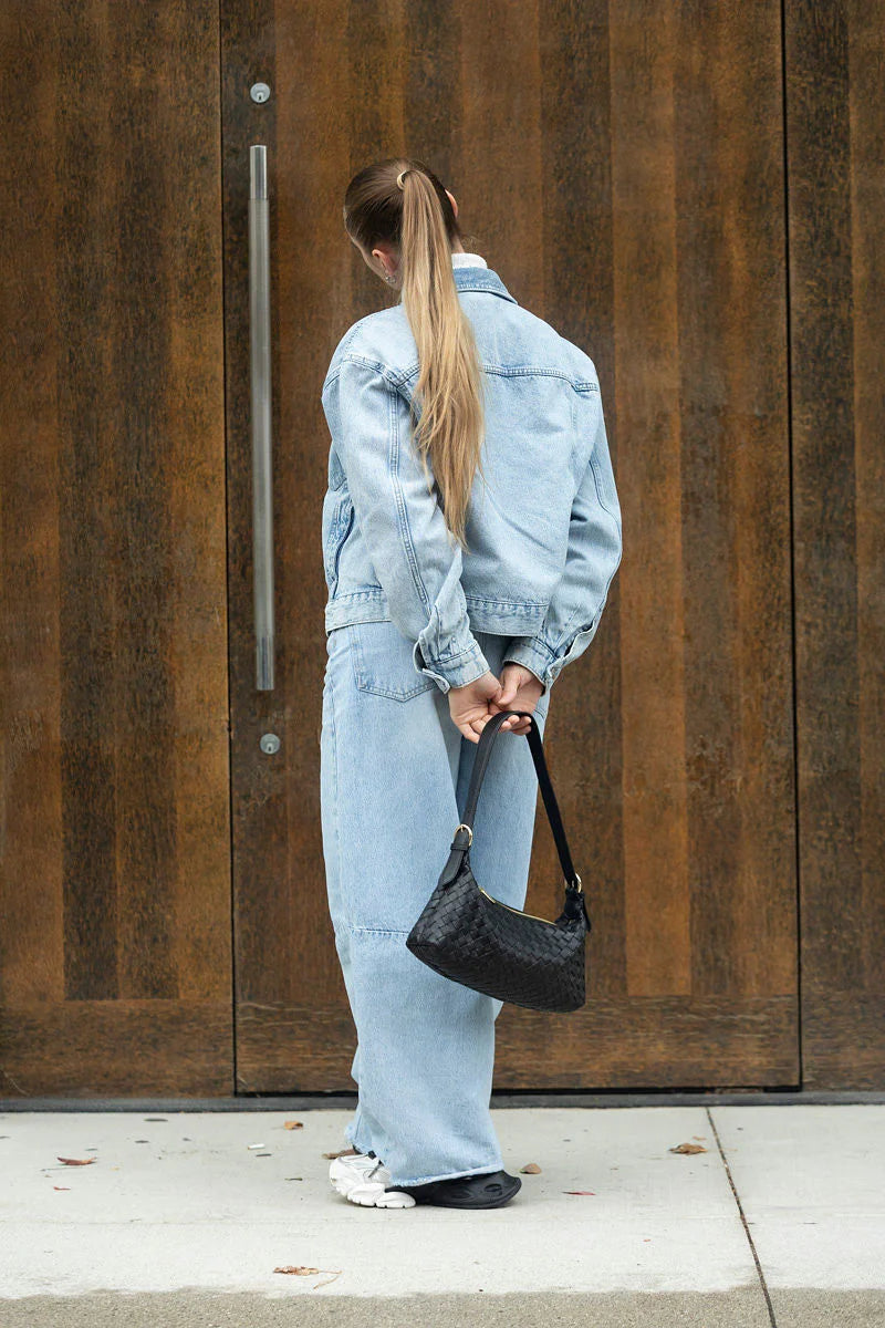 Risa Woven Shoulder Bag | Black + Tan