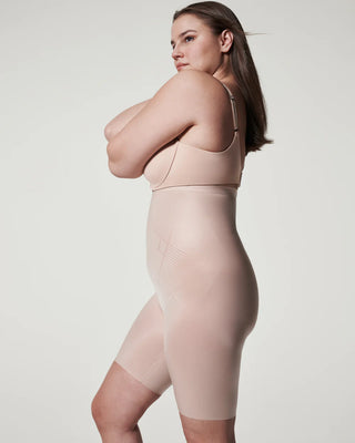 SPANX Invisible High-Waisted Mid-Thigh Short | Black + Champagne