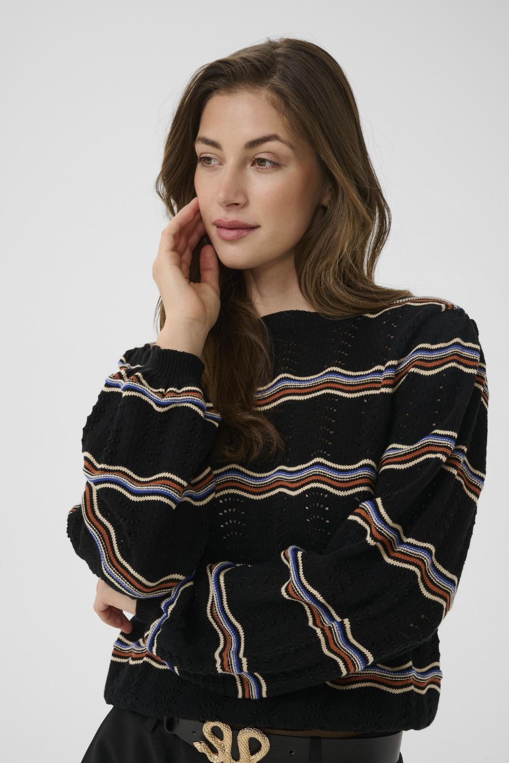Cream Wavy Knit Pullover | Black Wavy Stripe