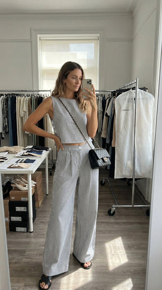 Priv Lana Trouser Set | Black-White Stripe