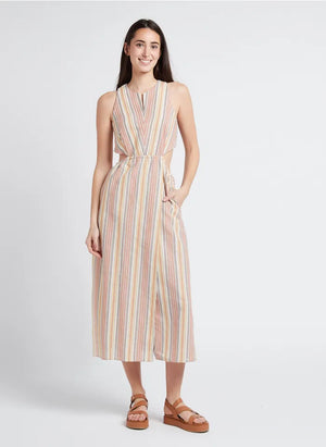 The Korner Stripped Cotton Wrap Dress | Orange