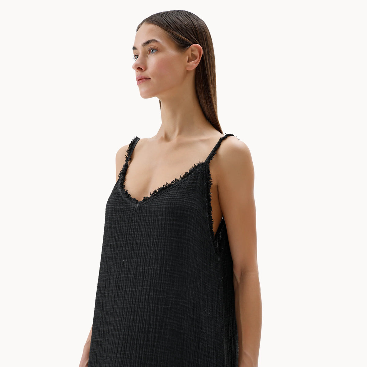 Pokoloko Crinkle Strappy Dress | Cream + Black