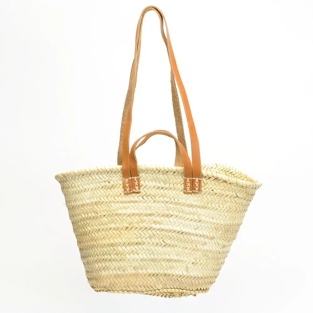 Straw Market Bag With Two Leather Straps