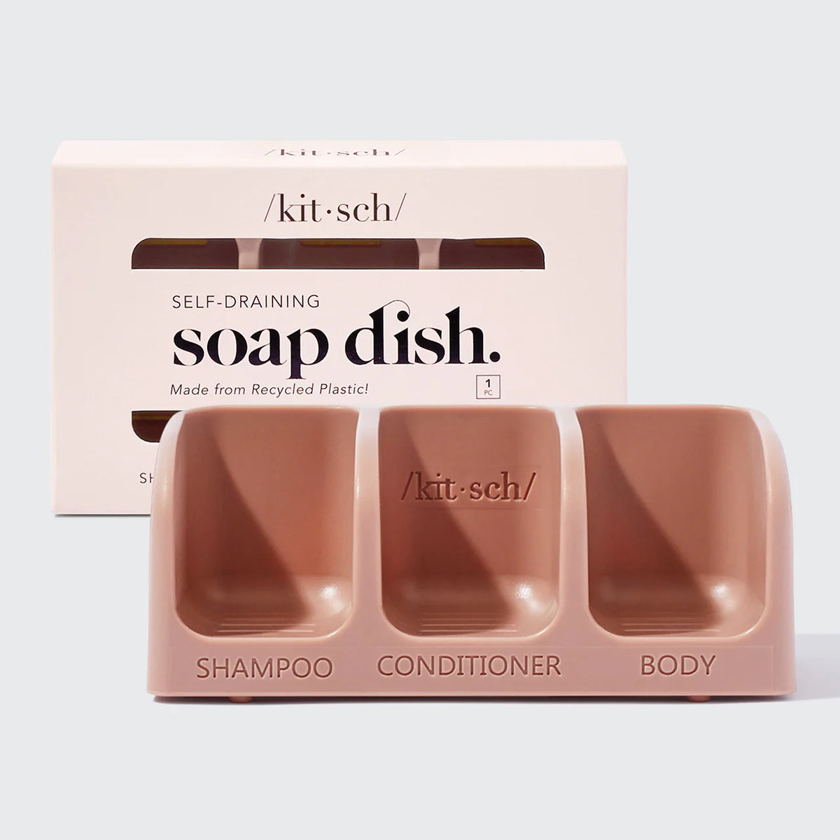 Kitsch Bottle-Free Beauty Self-draining Soap Dish- Terracotta (w/ suction & sticker)