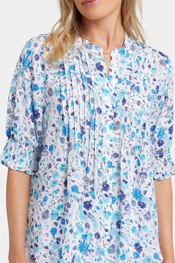 NYDJ Short Sleeve Pleated Peasant Blouse | Jimena Garden + Valencia