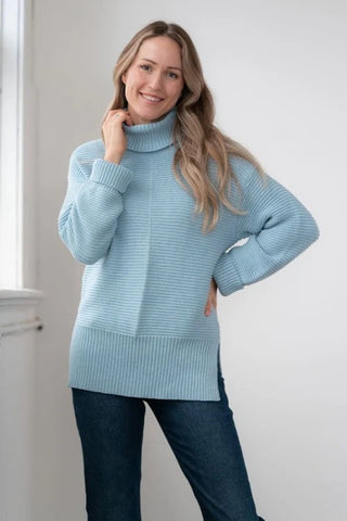 Echo Verde Serenity Rib Sweater | Blue + Carob