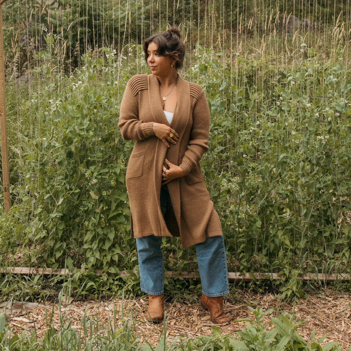 Pokoloko Long Cartier Alpaca Sweater| Camel, Black + Chai