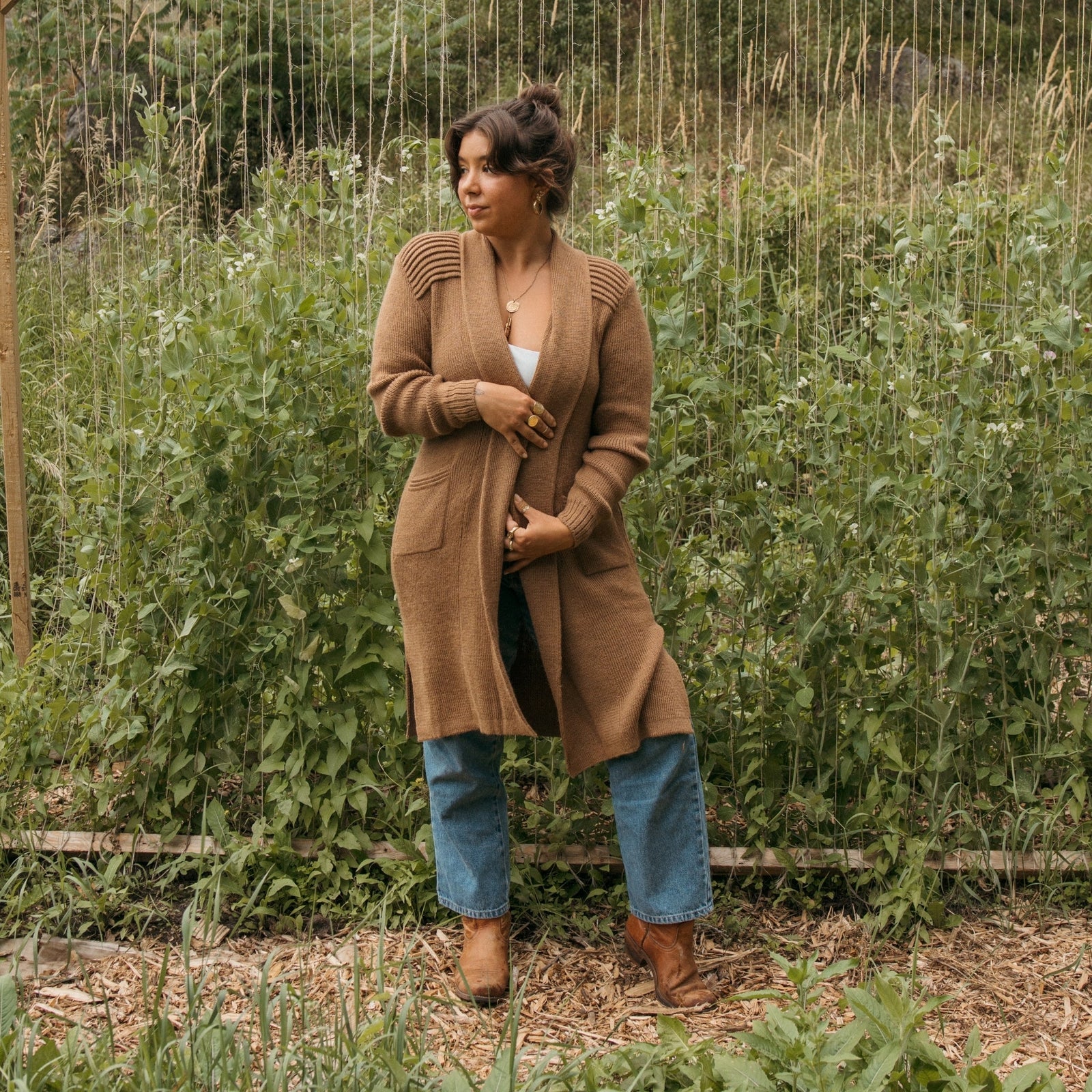 Pokoloko Long Cartier Alpaca Sweater| Camel, Black + Chai