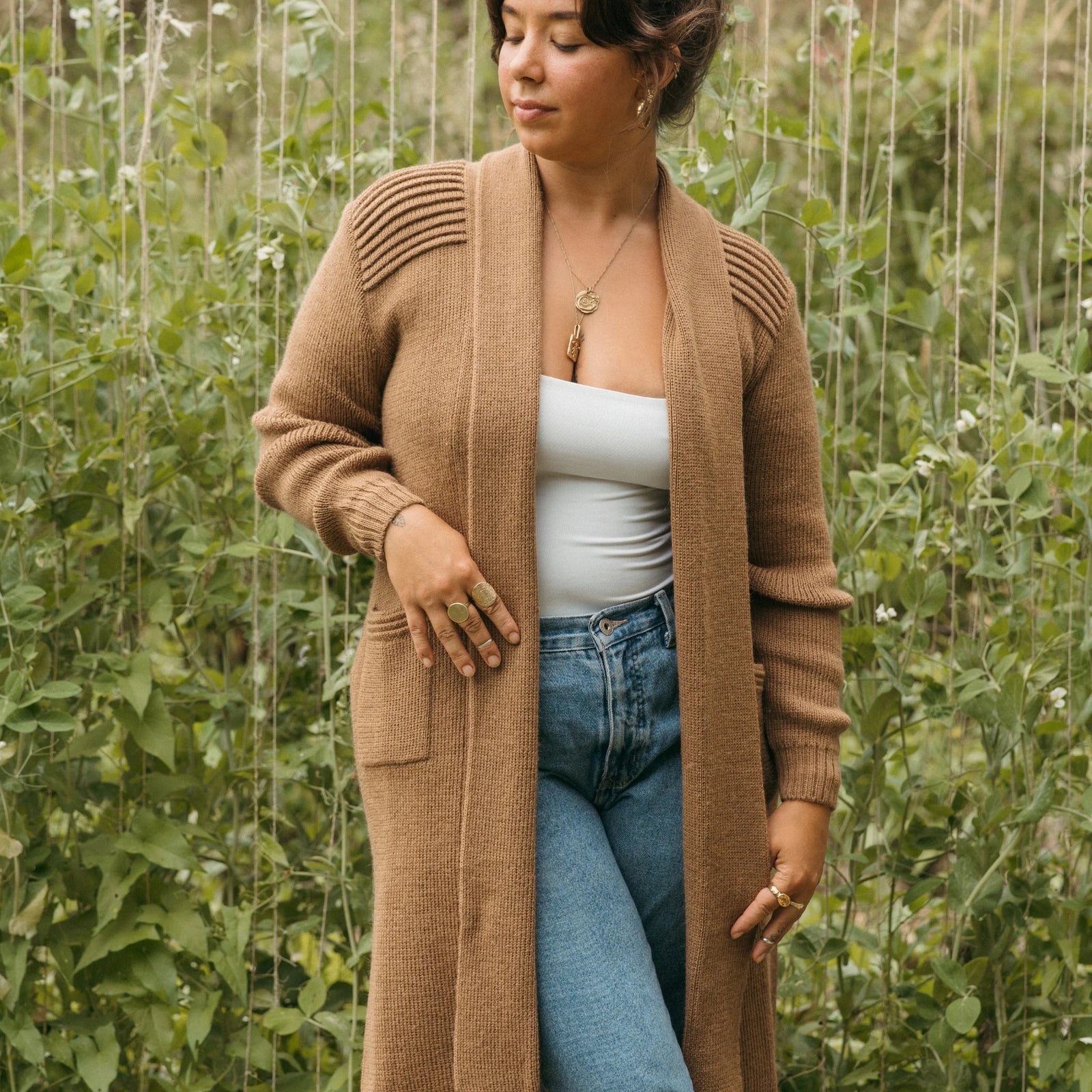 Pokoloko Long Cartier Alpaca Sweater| Camel, Black + Chai