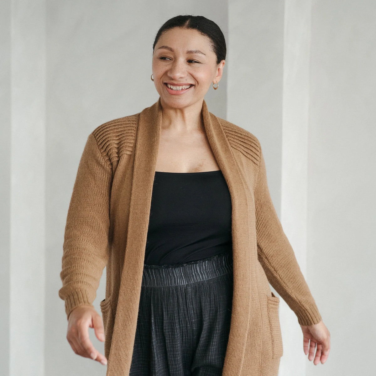 Pokoloko Long Cartier Alpaca Sweater| Camel, Black + Chai