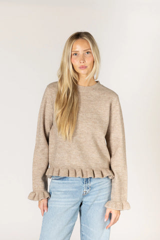 Lyla & Luxe Novelty Ruffle Sweater | Beige