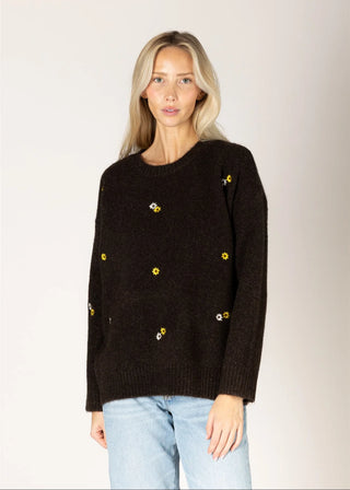 Lyla & Luxe Novelty Flower Sweater | Chocolate