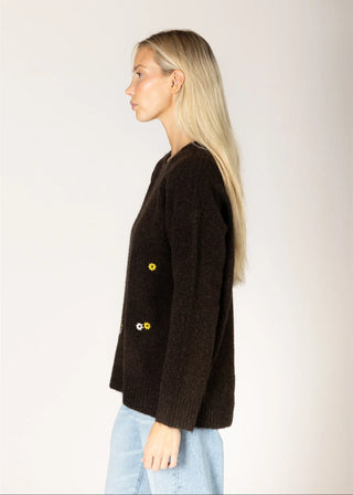 Lyla & Luxe Novelty Flower Sweater | Chocolate