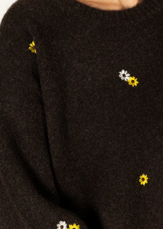 Lyla & Luxe Novelty Flower Sweater | Chocolate