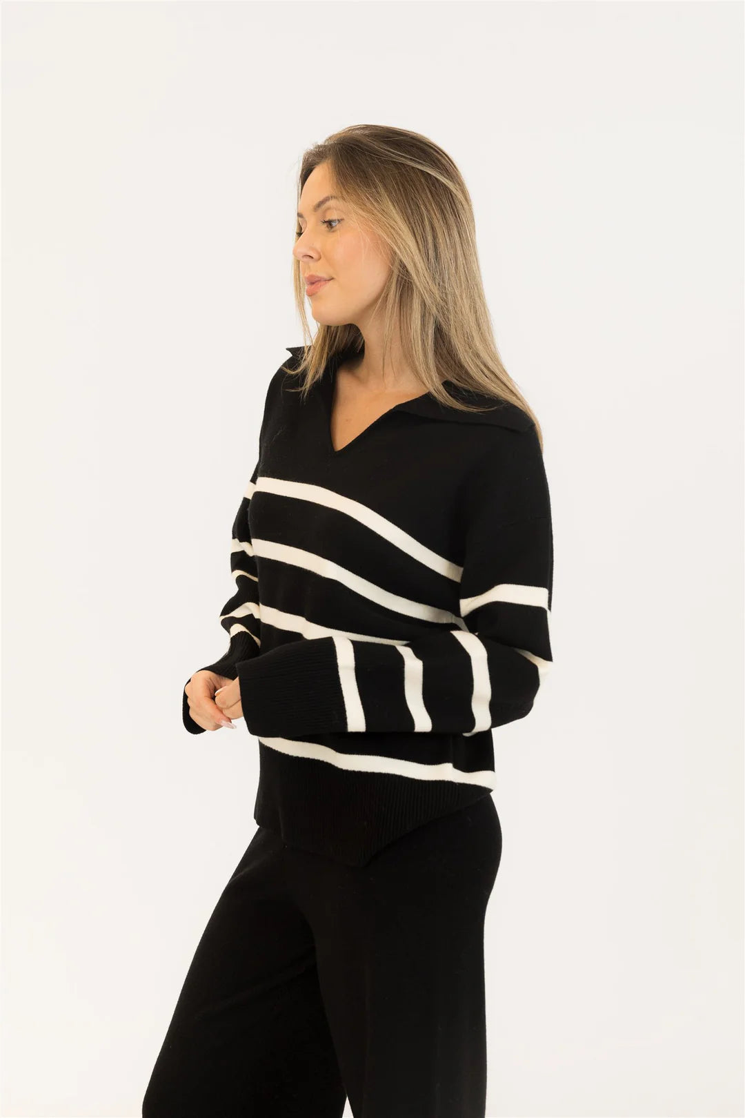 Lyla & Lux Bella Pullover | Black + White Stripe