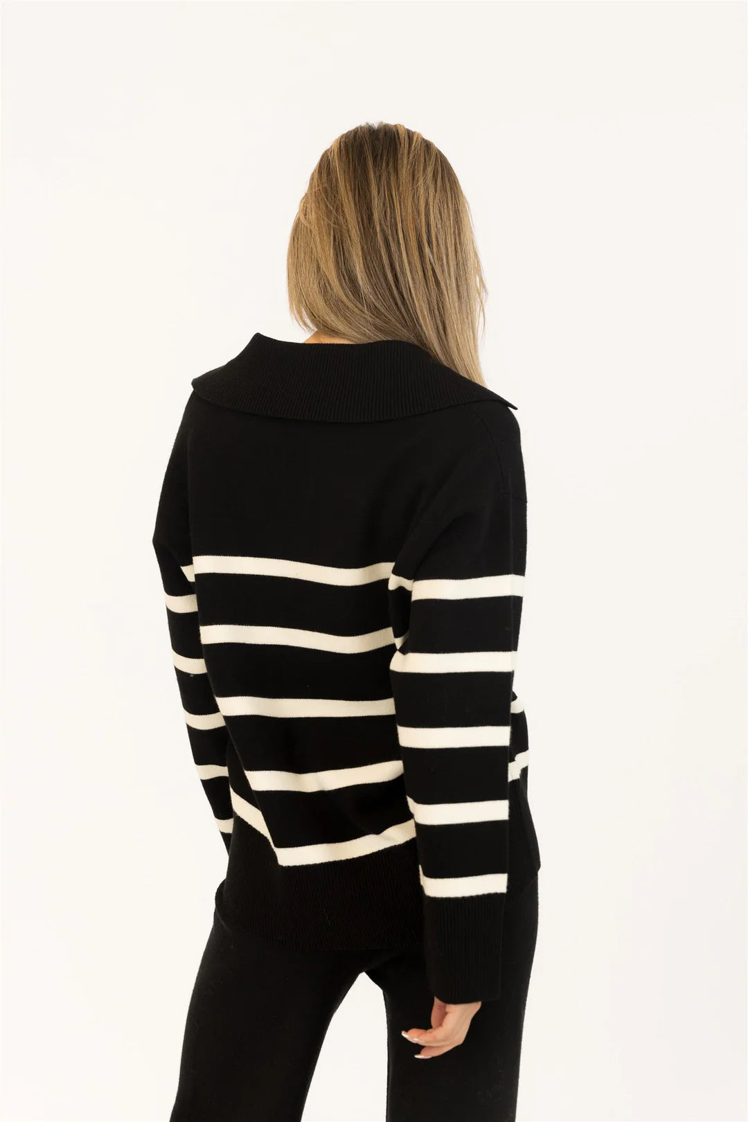 Lyla & Lux Bella Pullover | Black + White Stripe