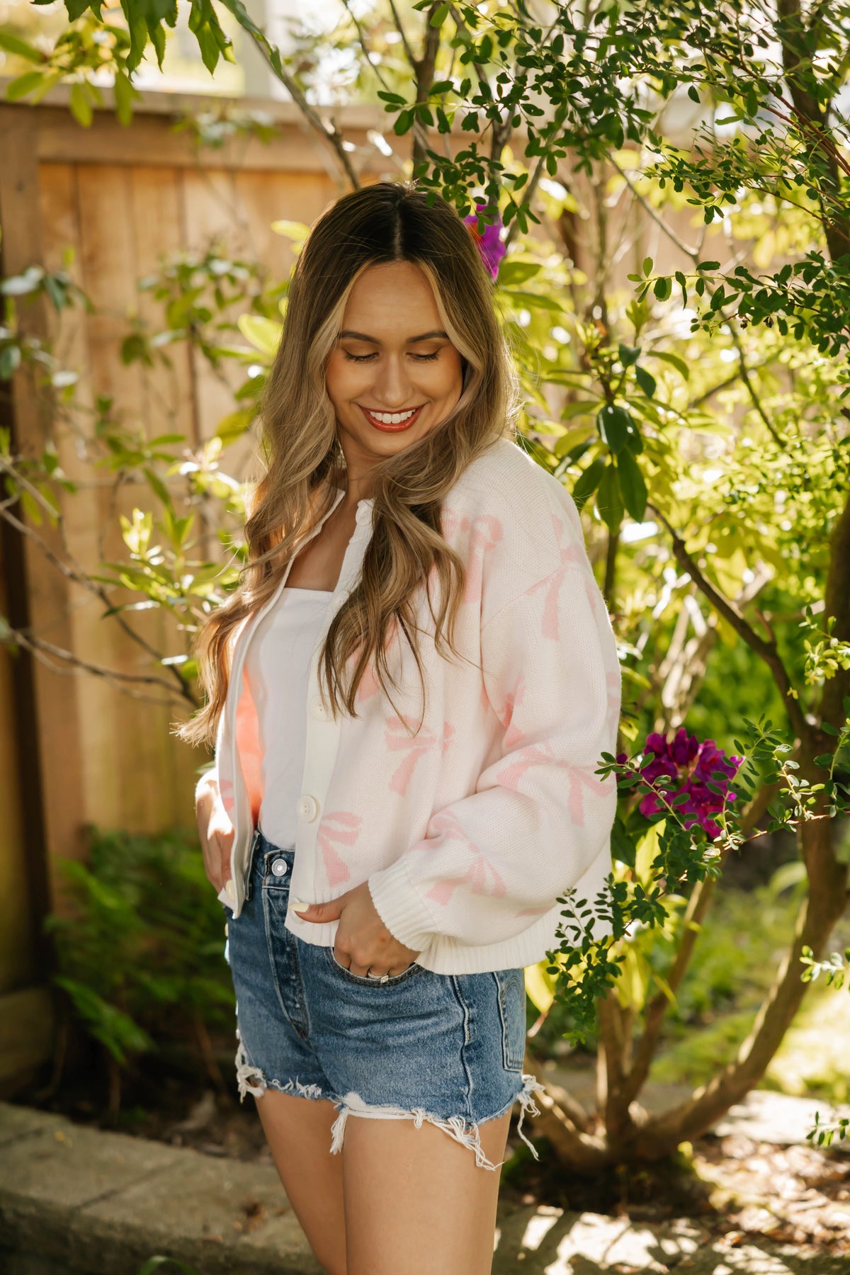 Smash & Tess Bow Cardigan | Pink + Purple