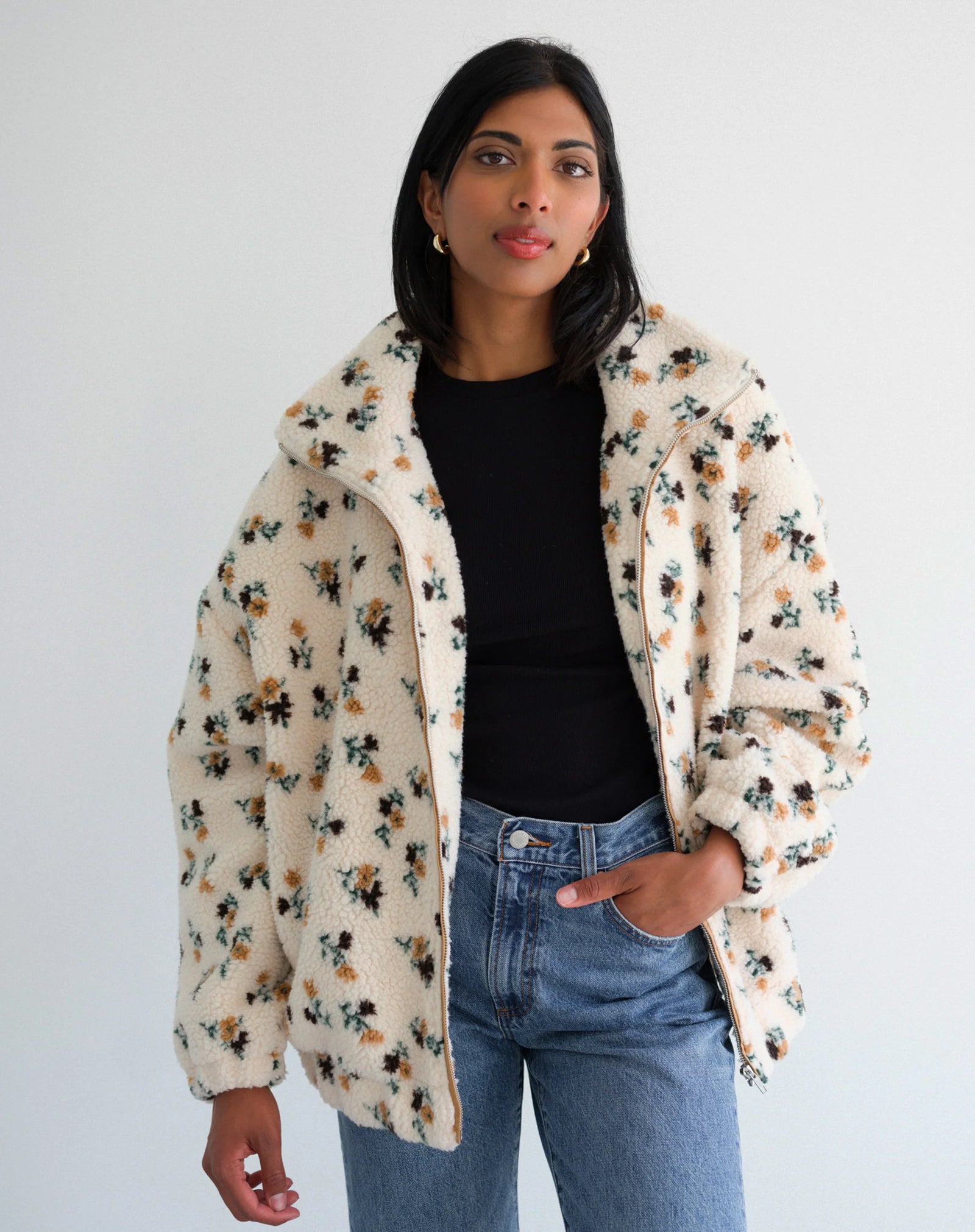 Brunette the Label Floral Sherpa Jacket