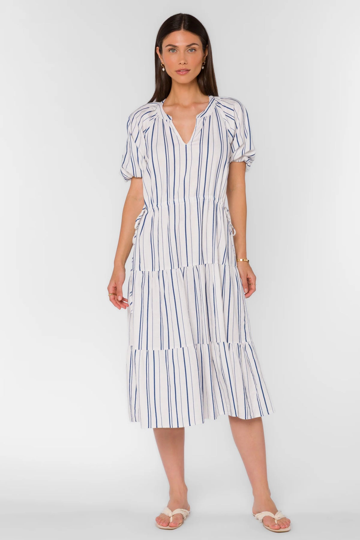 Velvet Heart Cassie Short Puff Sleeve Dress | Blue White Stripe