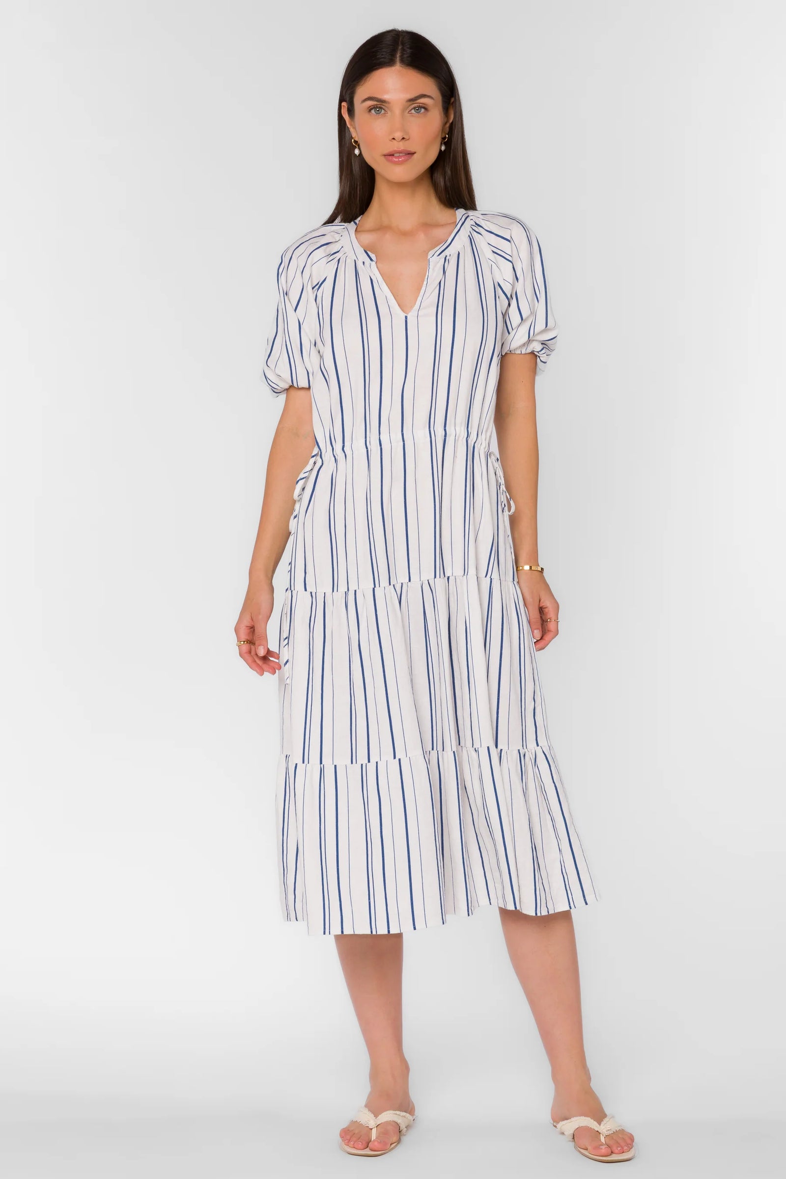 Velvet Heart Cassie Short Puff Sleeve Dress | Blue White Stripe