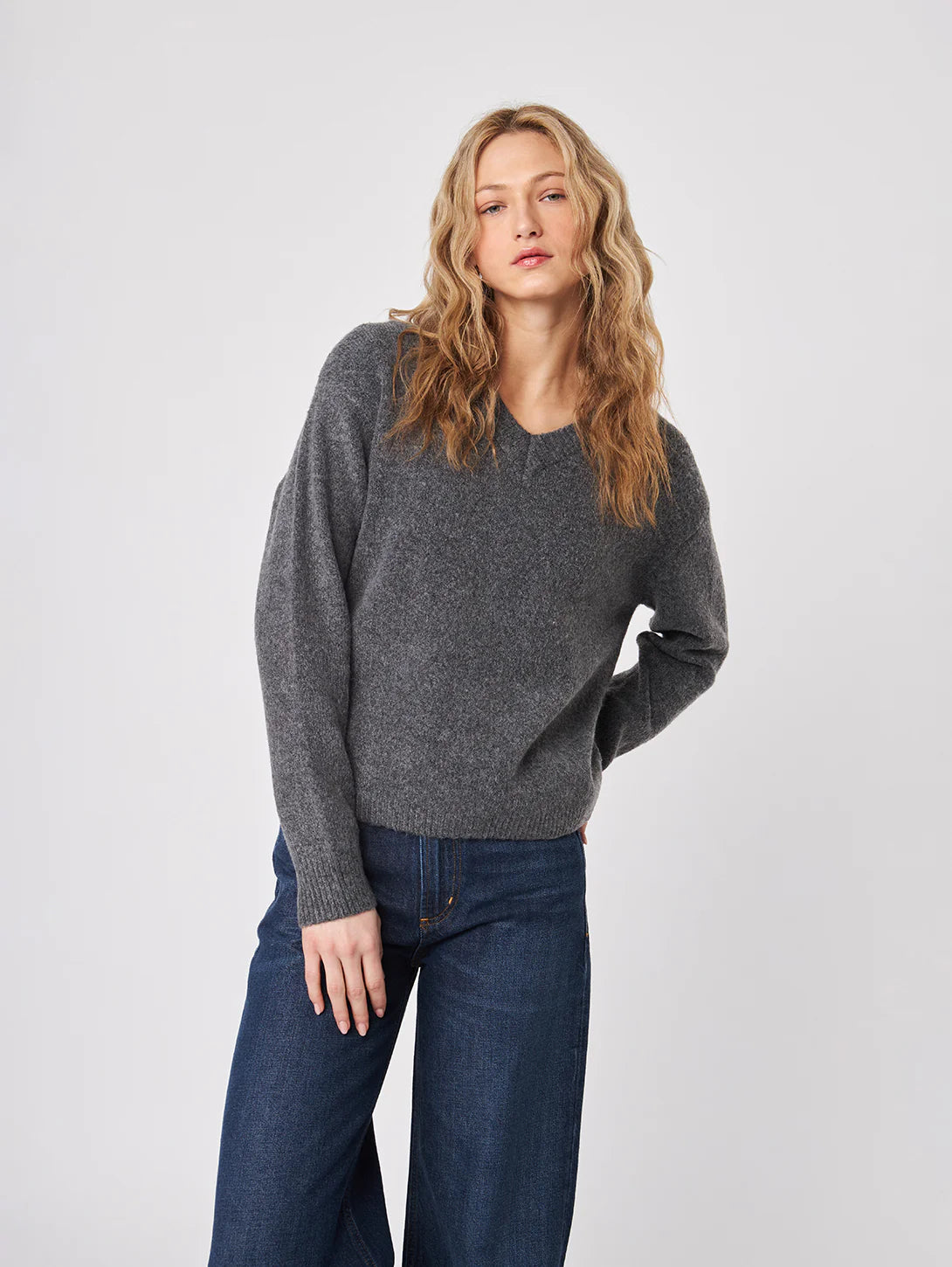 John & Jenn Carlie V-Neck Sweater | Granite