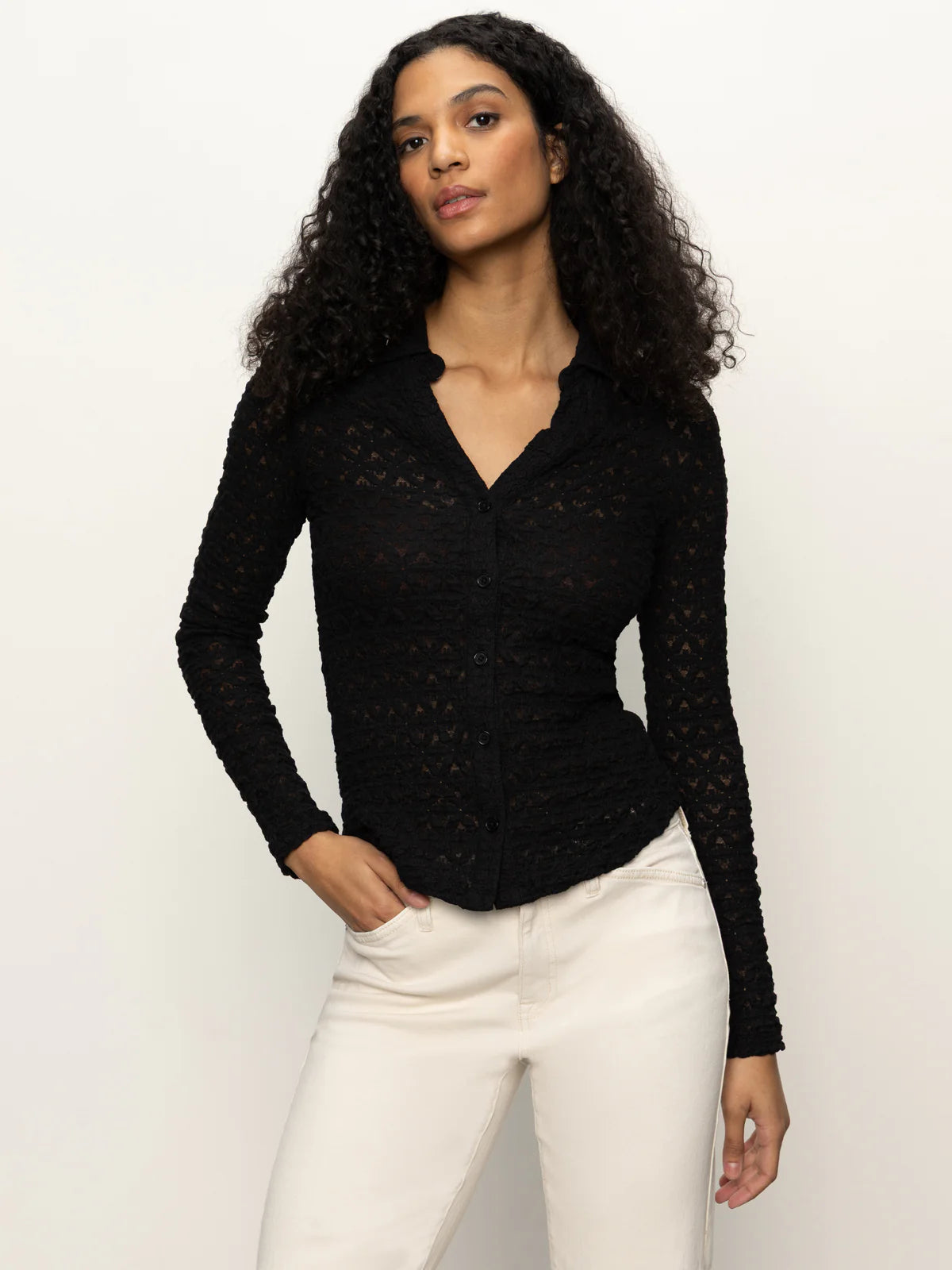 Sanctuary Dreamgirl Lace Button Up Top | Black