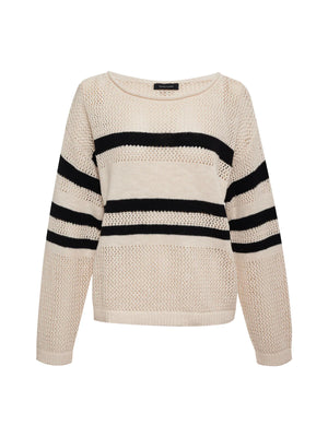 Sanctuary Sporty Stripe Open Knit Sweater | Natural