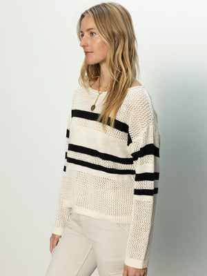 Sanctuary Sporty Stripe Open Knit Sweater | Natural