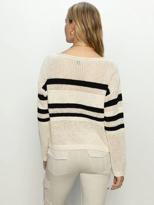 Sanctuary Sporty Stripe Open Knit Sweater | Natural