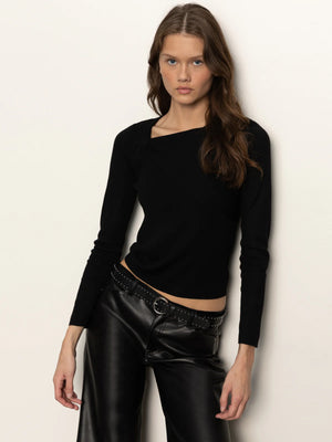 Sanctuary Long Sleeve Shoulder Twist Top | Black