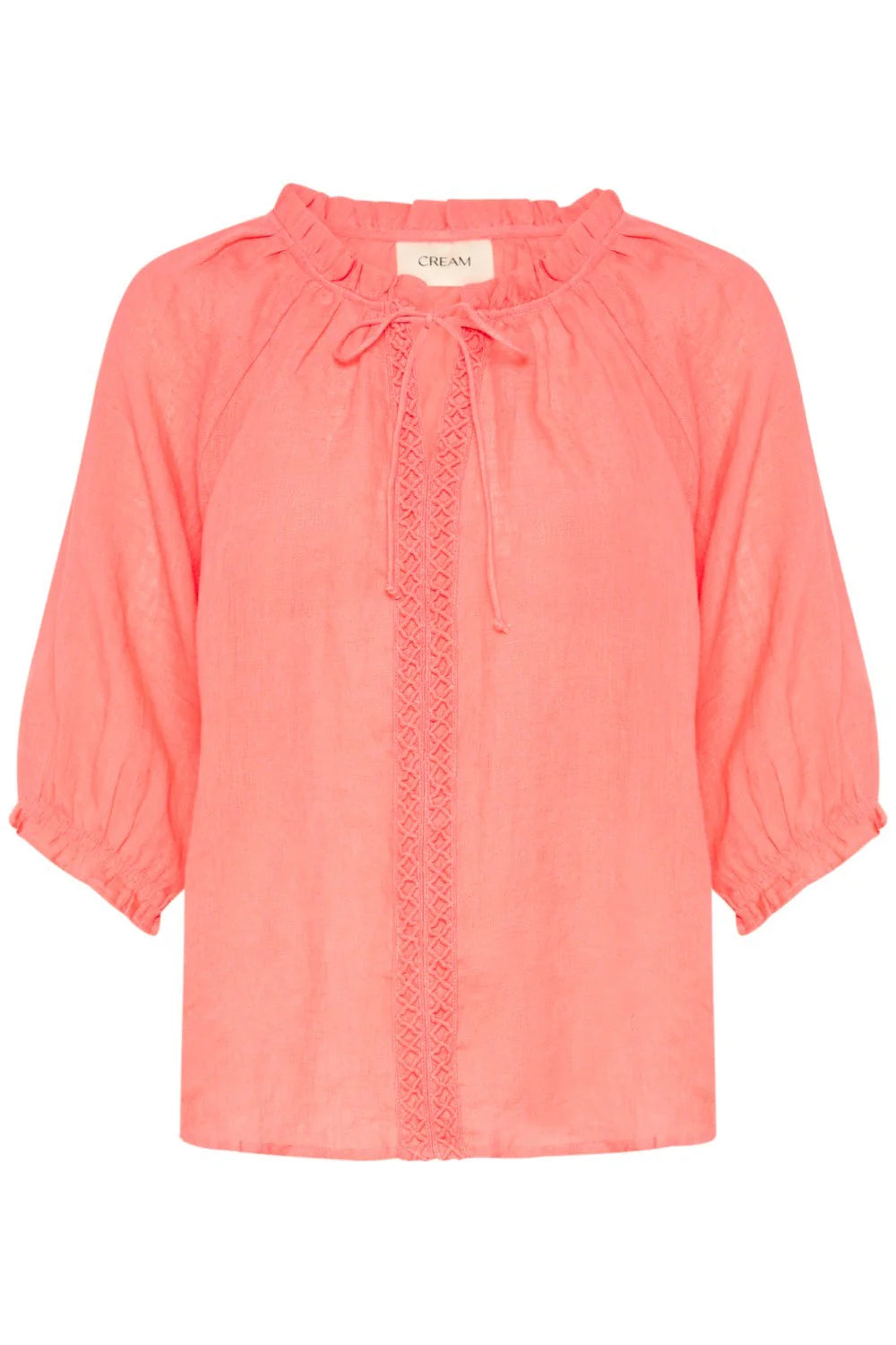 Cream Bellis 100% Linen Lace Blouse | Rose + Black