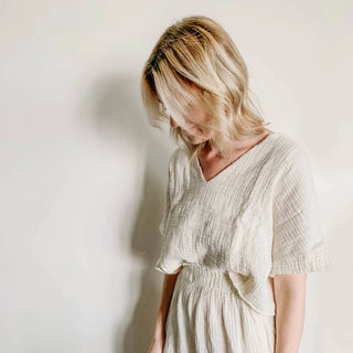 Pokoloko Crinkle Crop Top | Cream, Black + Denim
