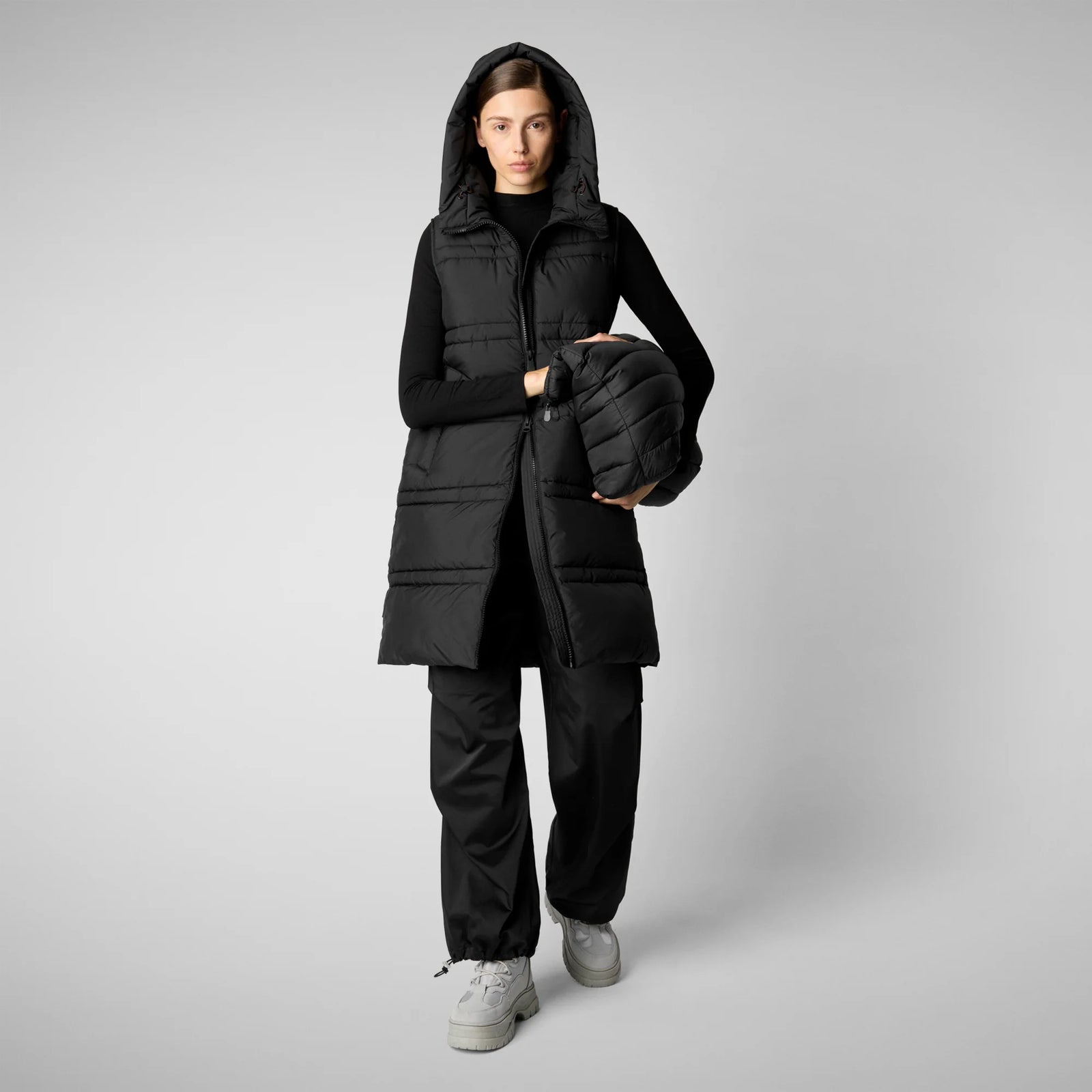 Save The Duck Animal Free Hooded Judee Vest | Black + Beige