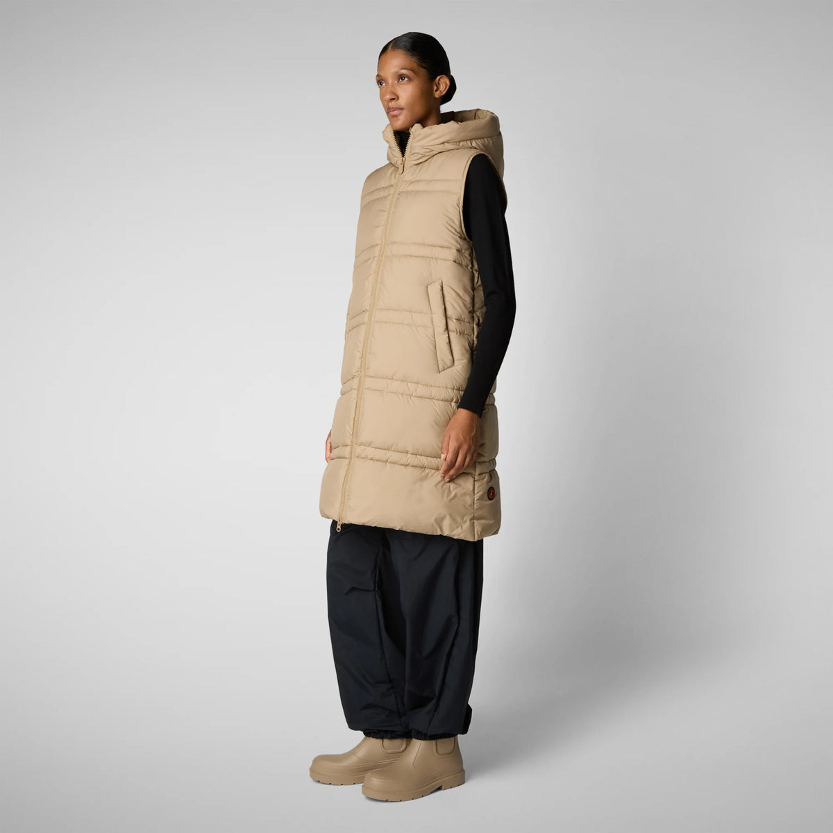 Save The Duck Animal Free Hooded Judee Vest | Black + Beige