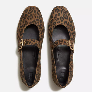 Fit Flop Delicato Suede Mary-Jane Shoe | Black + Tan-Black Leopard