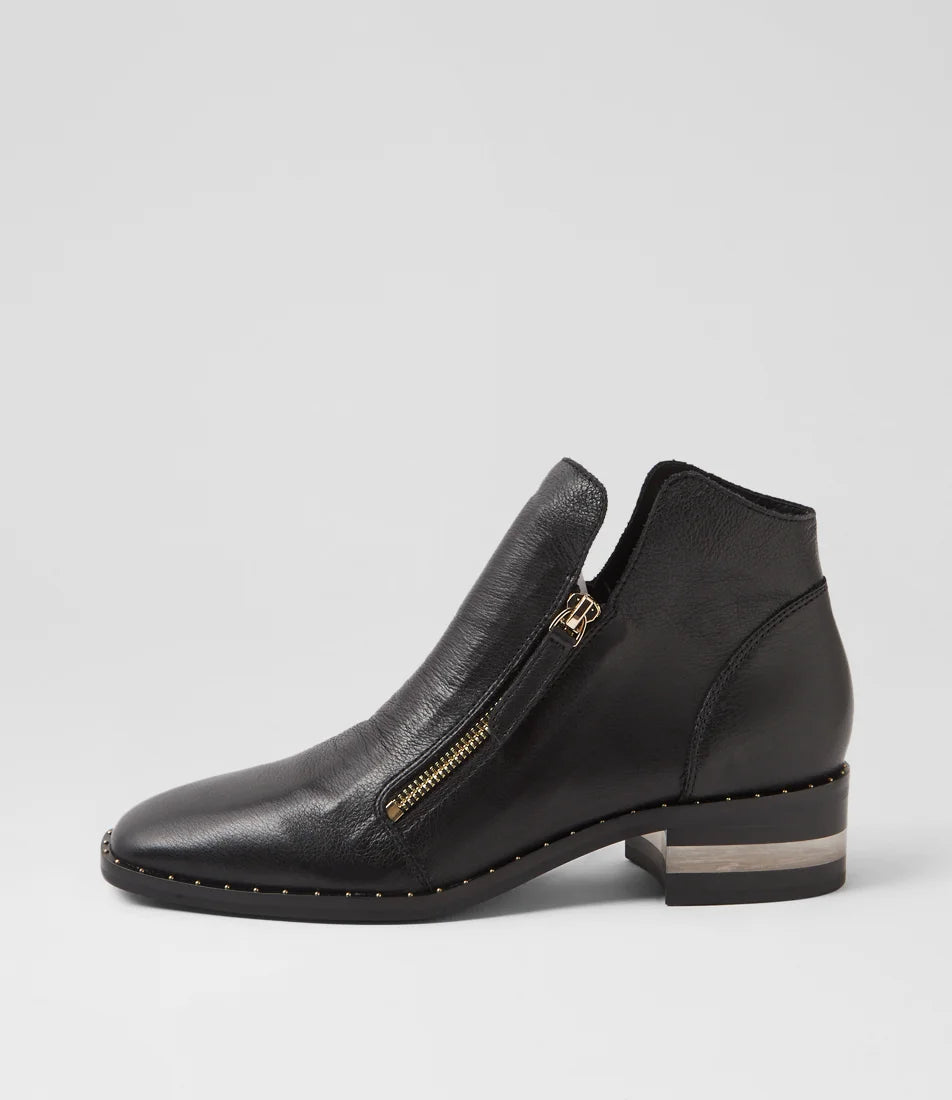 Django & Juliette Floriss Leather Ankle Boots | Black