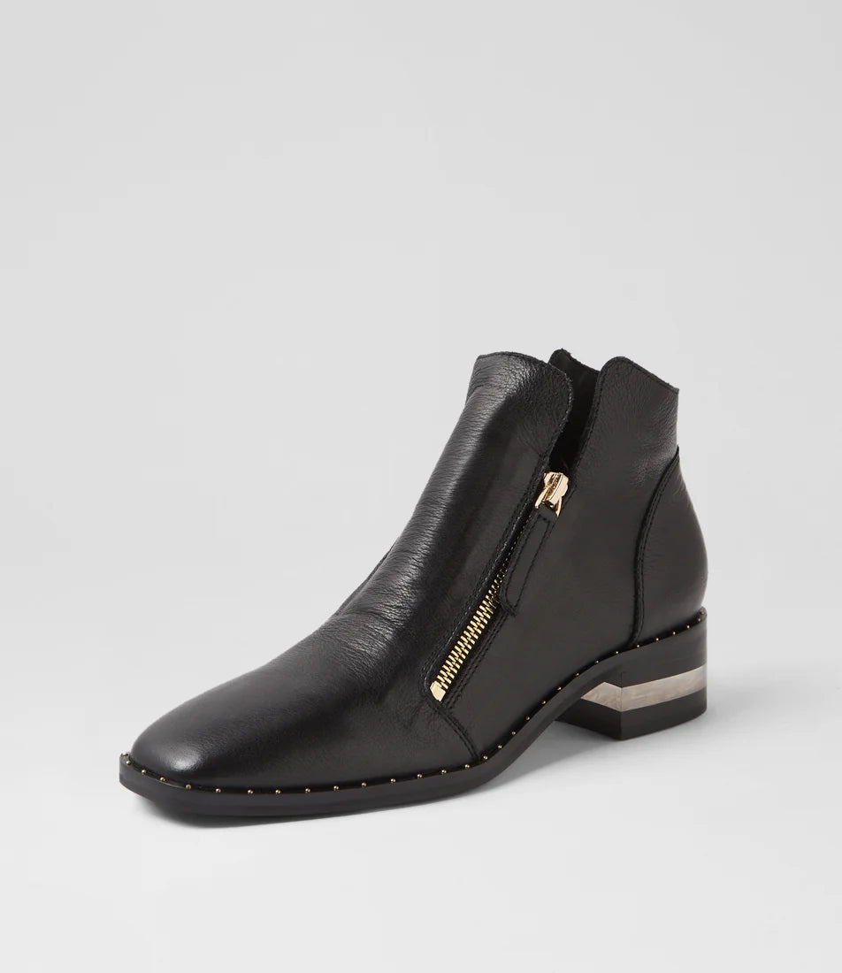 Django & Juliette Floriss Leather Ankle Boots | Black