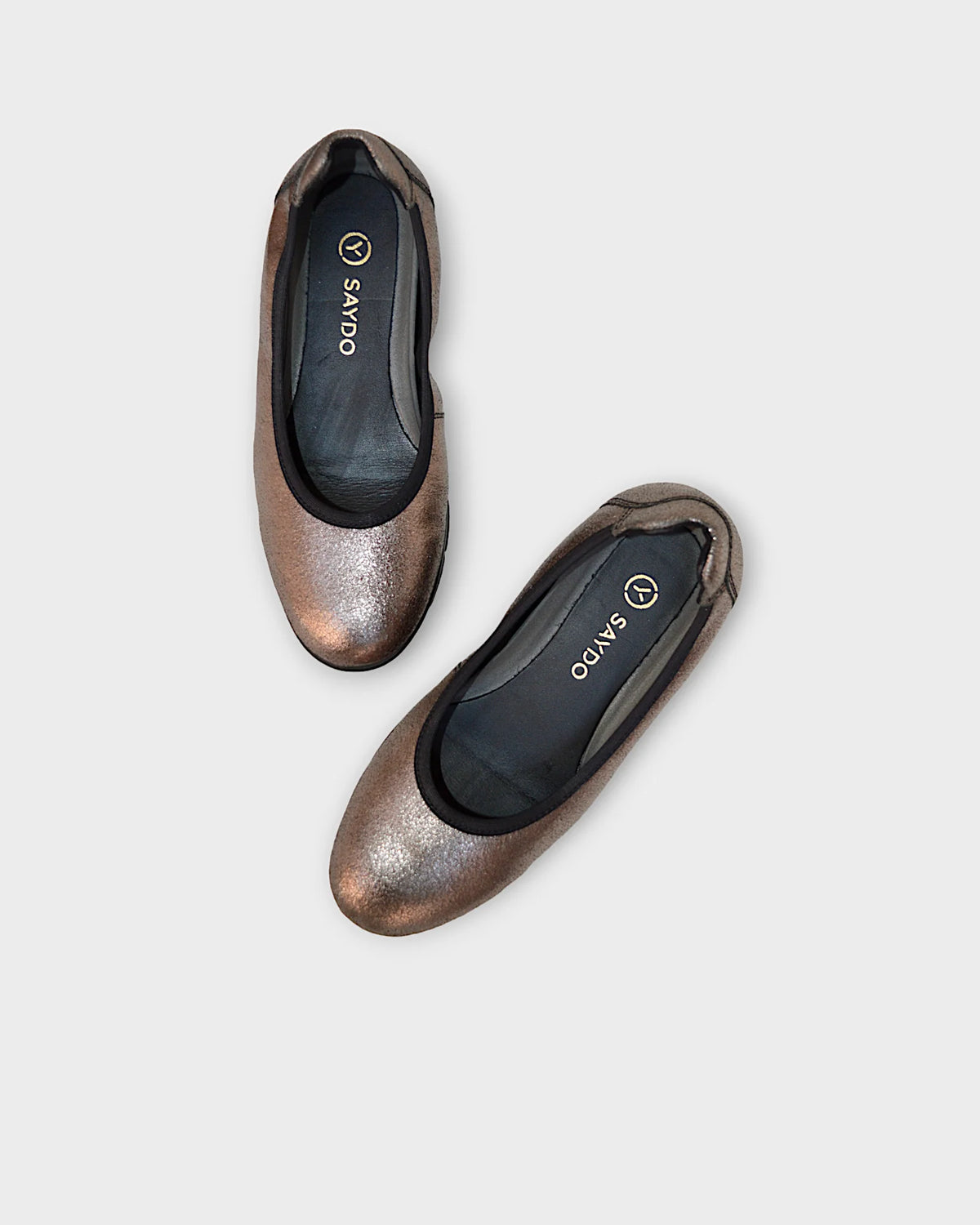 Saydo Filbert leather Ballet Flats | Gunmetal + Black