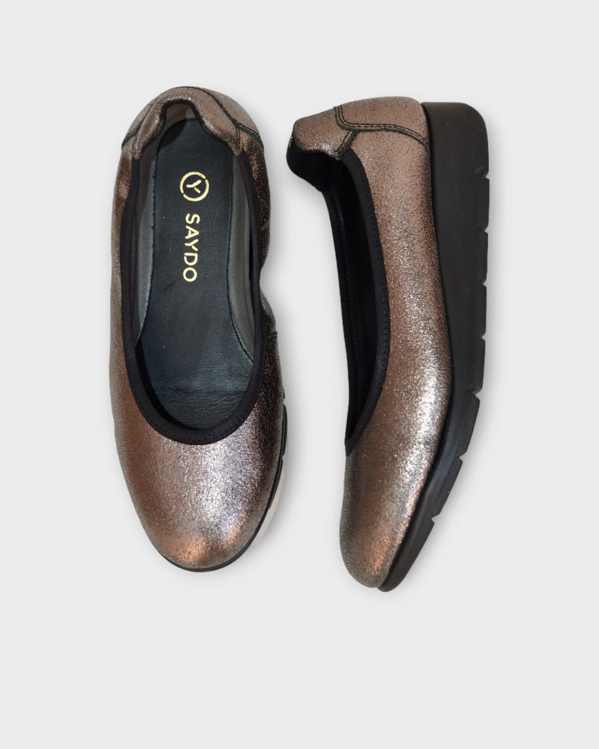 Saydo Filbert leather Ballet Flats | Gunmetal + Black