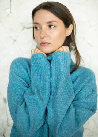 Echo Verde Dog Walker Chunky Cowl Sweater | Blue, Denim, Forest, Fawn Bronze, Rose, Light Grey, Green, Azure Blue,