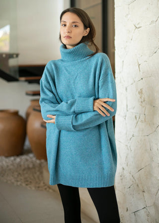 Echo Verde Dog Walker Chunky Cowl Sweater | Blue, Denim, Forest, Fawn Bronze, Rose, Light Grey, Green, Azure Blue,