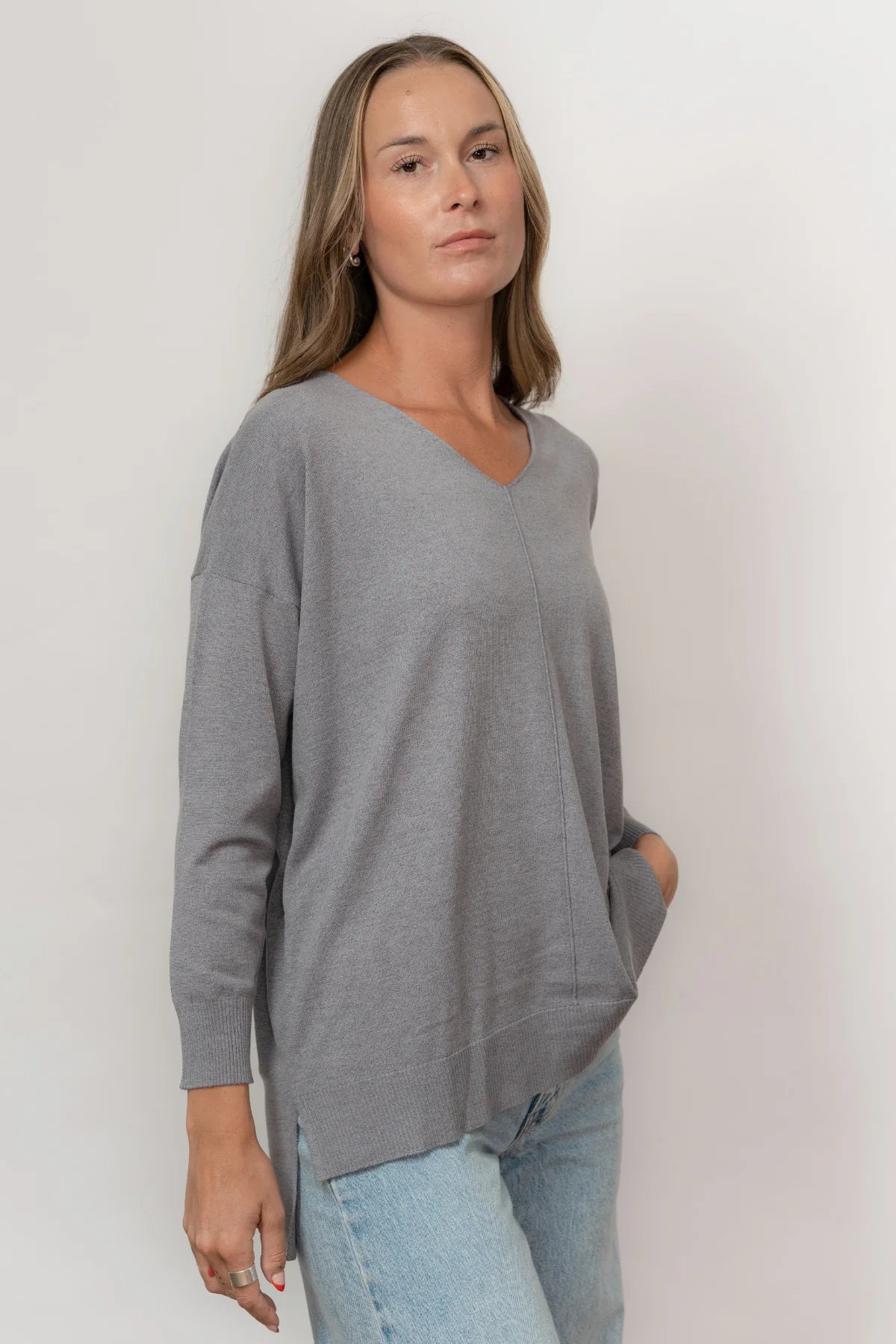 Echo Verde V Neck Bamboo Tunic | Green + Blue (Grey)
