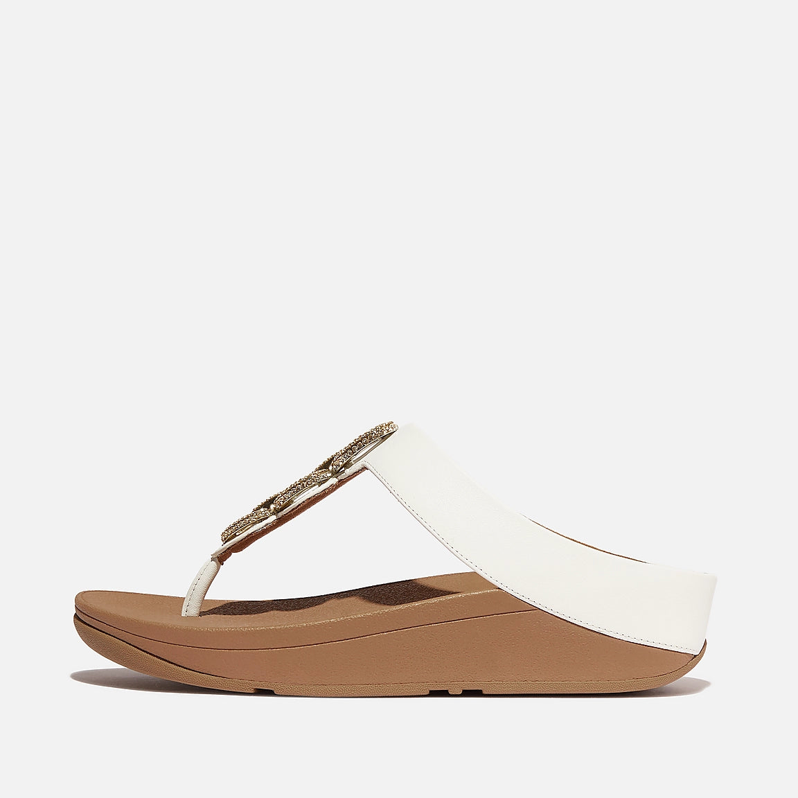 Fit Flop Fino Crystal Chain Leather Top Post | White