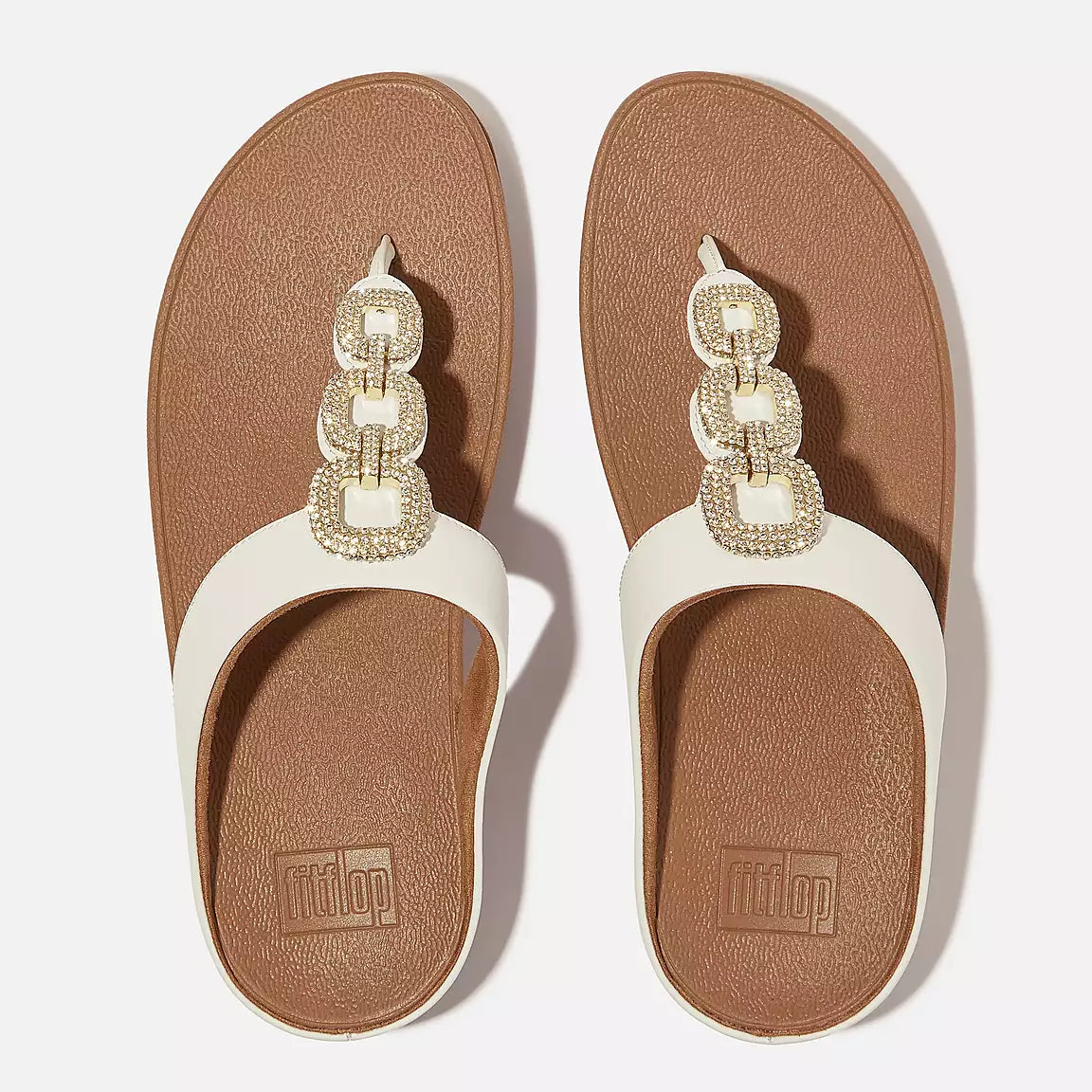 Fit Flop Fino Crystal Chain Leather Top Post | White