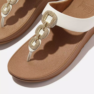 Fit Flop Fino Crystal Chain Leather Top Post | White