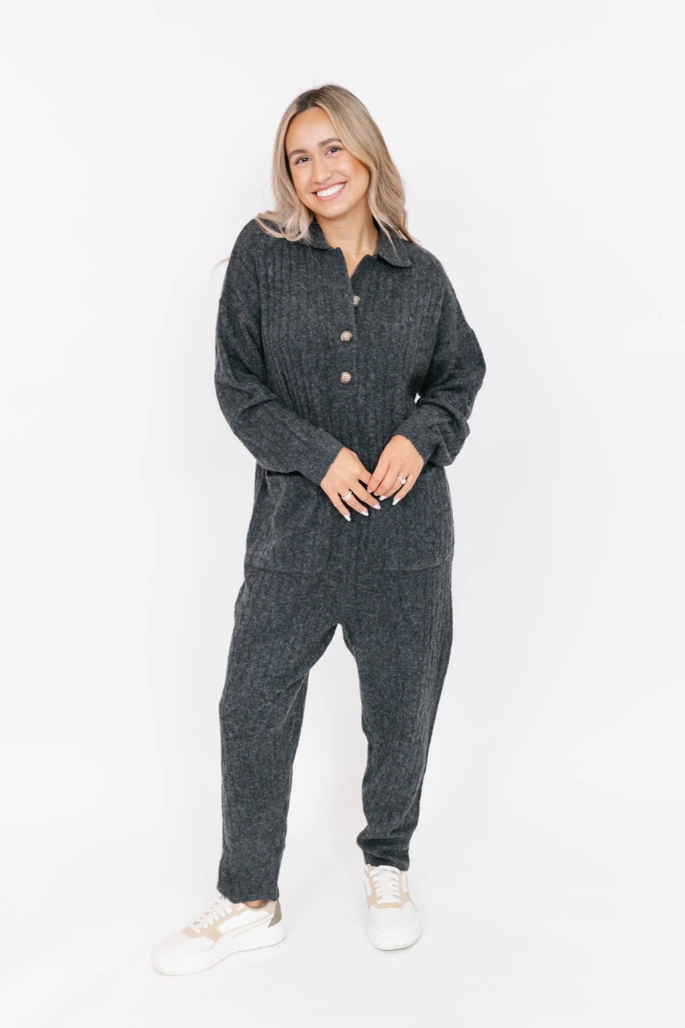 Smash & Tess Florence Cable Knit Romper | Charcoal