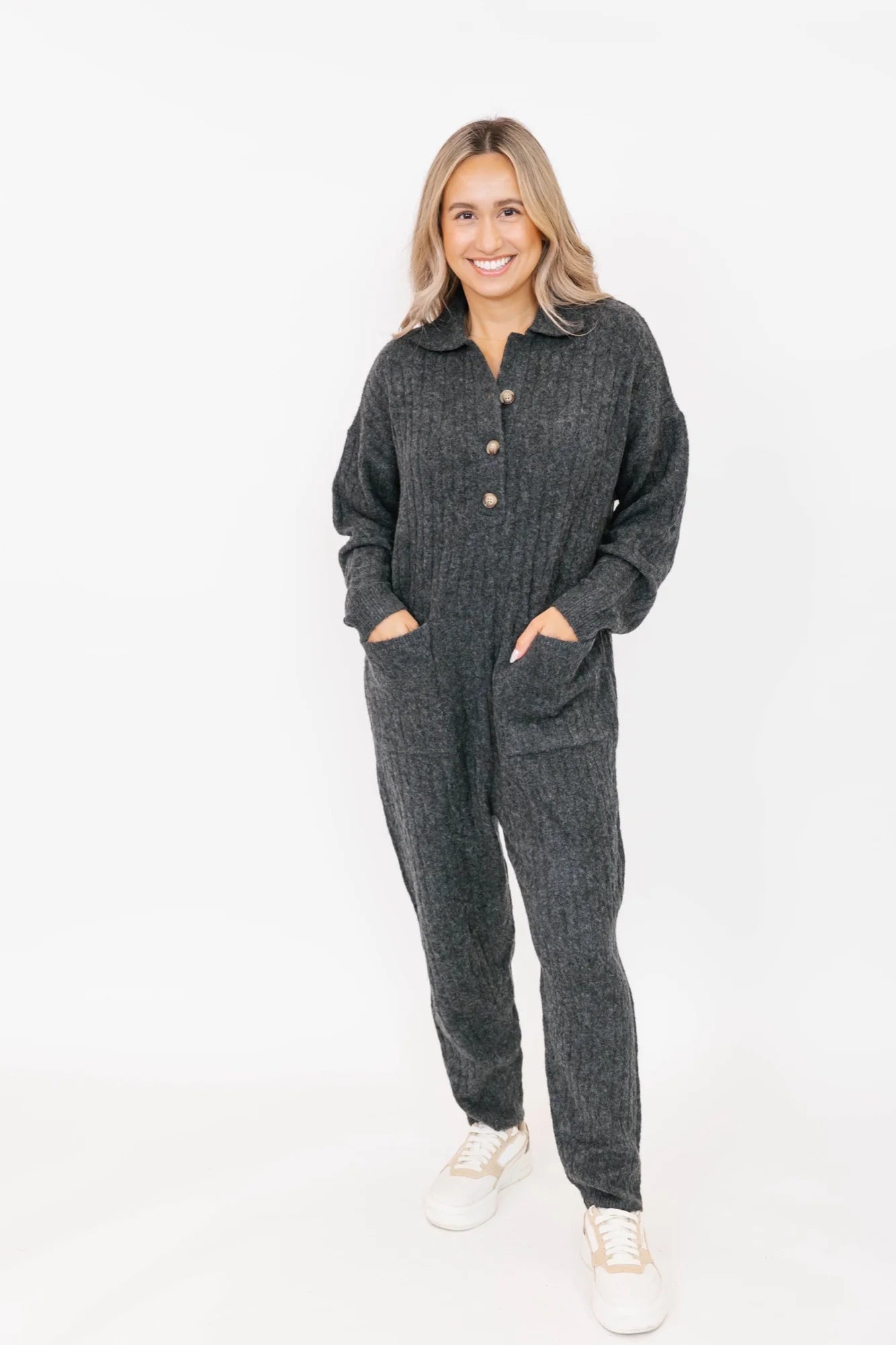 Smash & Tess Florence Cable Knit Romper | Charcoal